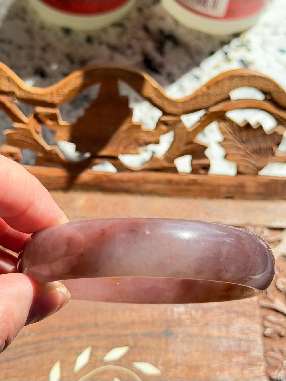Lavender Brown Natural Jade Bangle Bracelet_Certificate of Authority 64.5mm